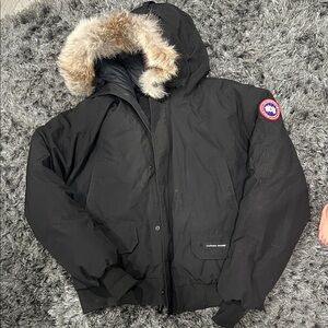 Canada Goose Men's Black Hooded Jacket with Fur Trim